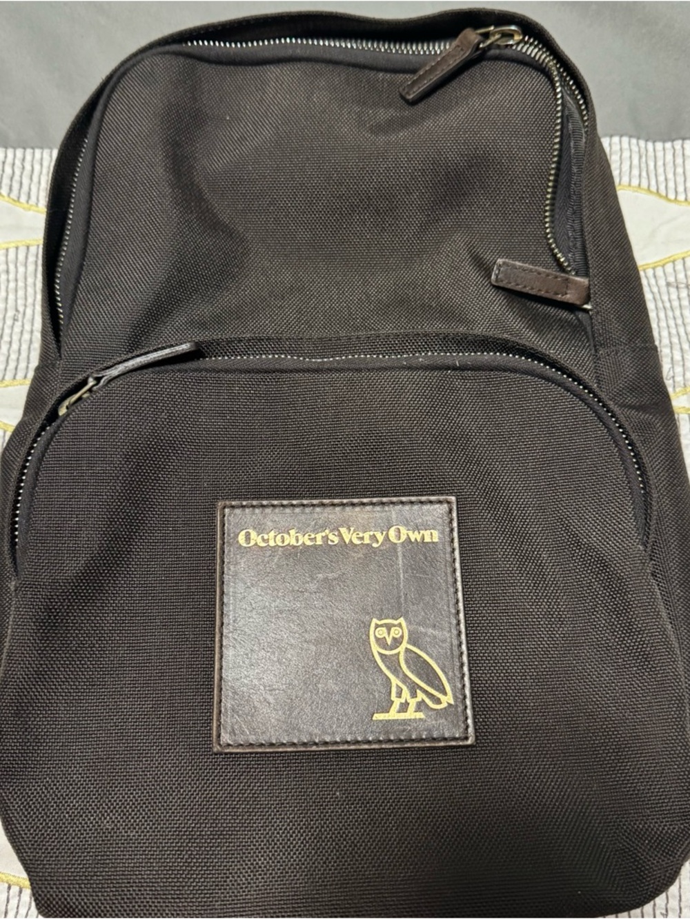 OVO Black Canvas Backpack with Gold Owl Patch